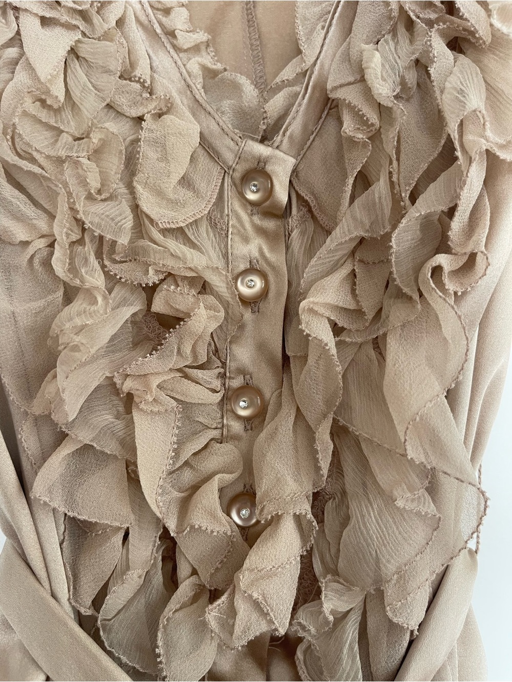 Cream Silk Ruffle Sleeveless Blouse Size S - Picture 4 of 5